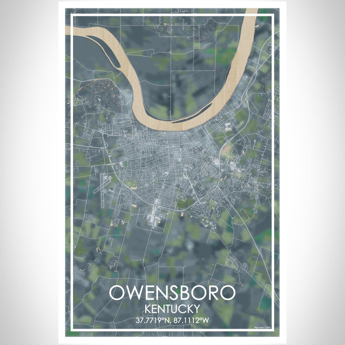 Owensboro Kentucky Map Print Portrait Orientation in Afternoon Style With Shaded Background