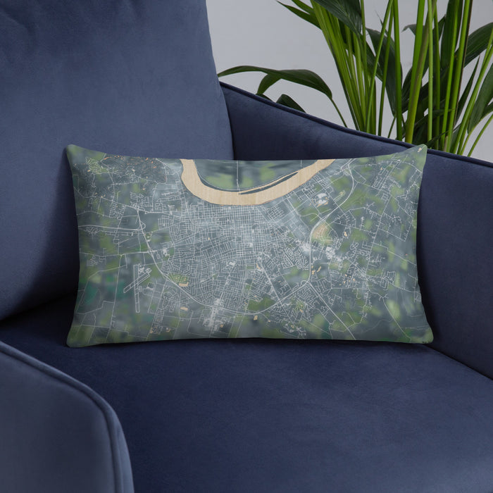 Custom Owensboro Kentucky Map Throw Pillow in Afternoon on Blue Colored Chair