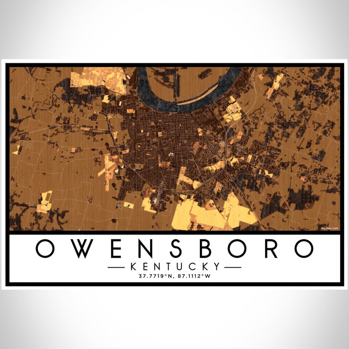 Owensboro Kentucky Map Print Landscape Orientation in Ember Style With Shaded Background