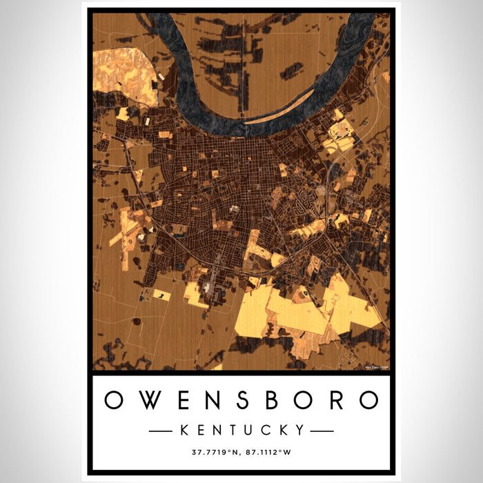 Owensboro Kentucky Map Print Portrait Orientation in Ember Style With Shaded Background