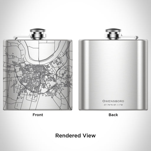 Rendered View of Owensboro Kentucky Map Engraving on 6oz Stainless Steel Flask