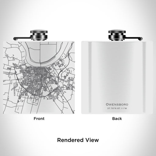 Rendered View of Owensboro Kentucky Map Engraving on 6oz Stainless Steel Flask in White
