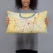 Person holding 20x12 Custom Owensboro Kentucky Map Throw Pillow in Woodblock