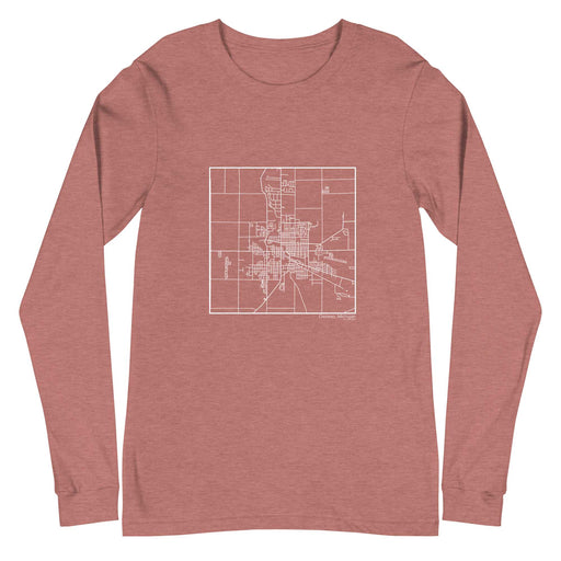 Owosso Michigan  Map Unisex Long-Sleeve T-shirt with City inscription in Heather Mauve