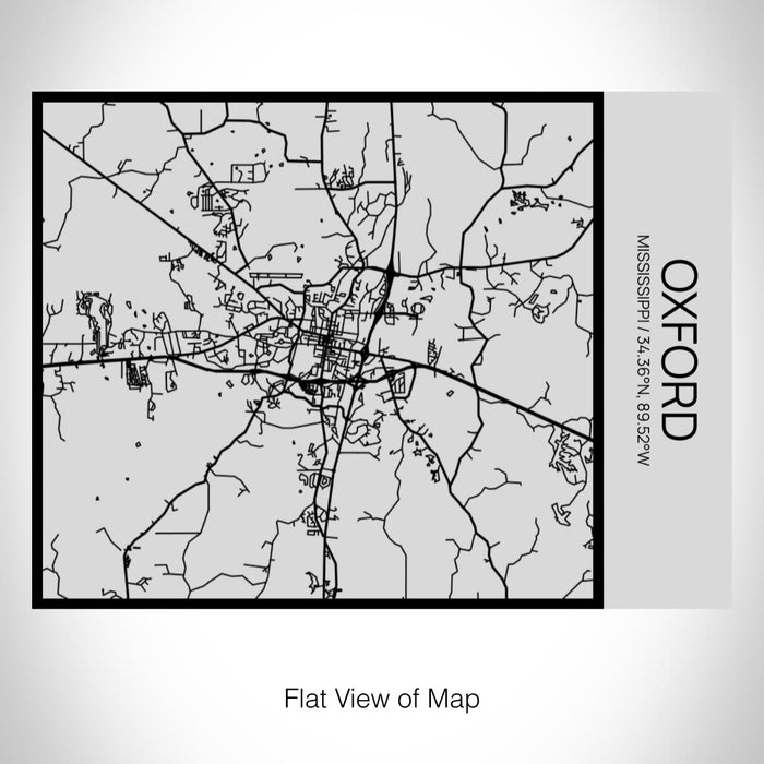 Rendered View of Oxford Mississippi Map on 20oz Stainless Steel Insulated Bottle with Bamboo Top with printed Tactile Lines Map in Black
