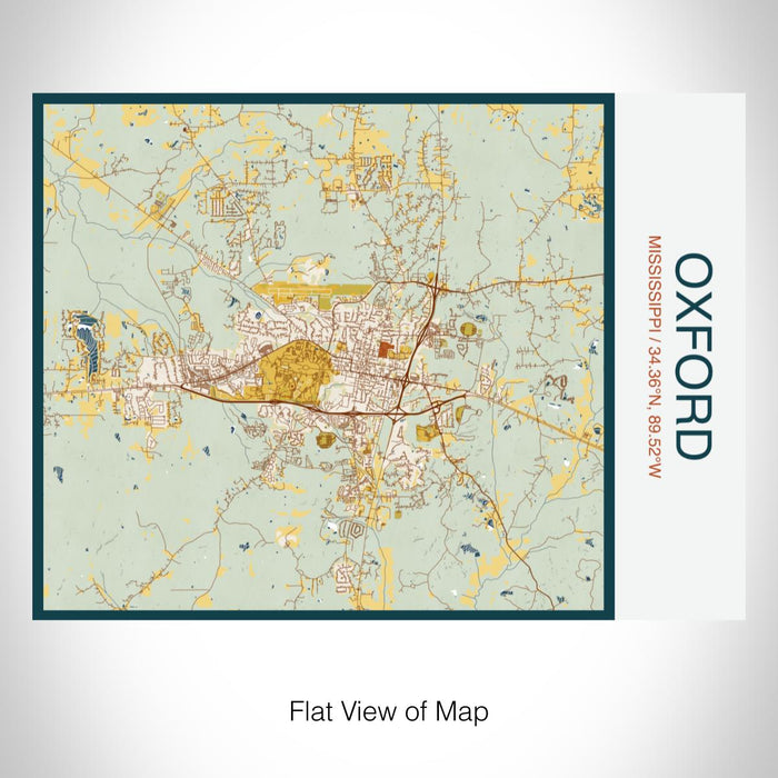 Rendered View of Oxford Mississippi Map on 20oz Stainless Steel Insulated Bottle with Bamboo Top with printed woodblock style map