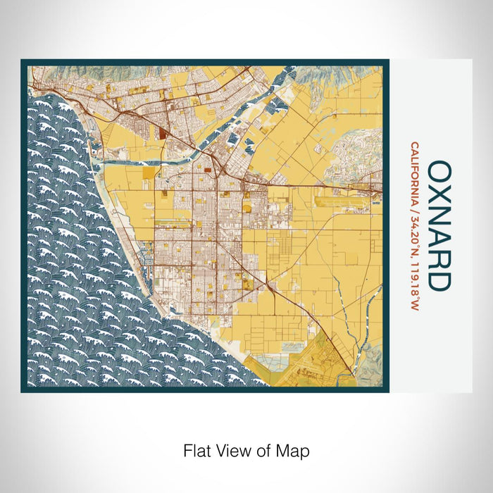 Rendered View of Oxnard California Map on 20oz Stainless Steel Insulated Bottle with Bamboo Top with printed woodblock style map