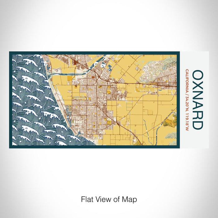 Rendered View of Oxnard California Map on 17oz Stainless Steel Insulated Bottle with printed woodblock style map
