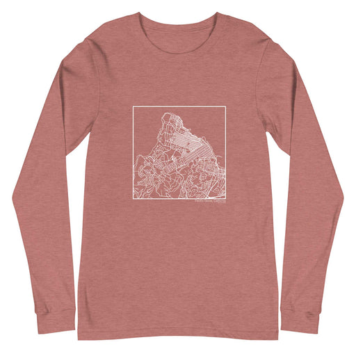 Pacific Grove California  Map Unisex Long-Sleeve T-shirt with City inscription in Heather Mauve