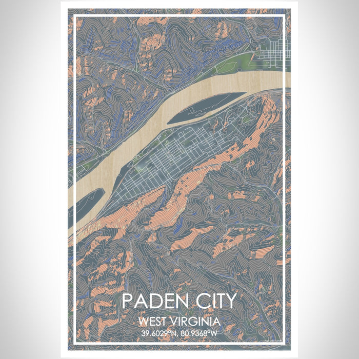 Paden City West Virginia Map Print Portrait Orientation in Afternoon Style With Shaded Background