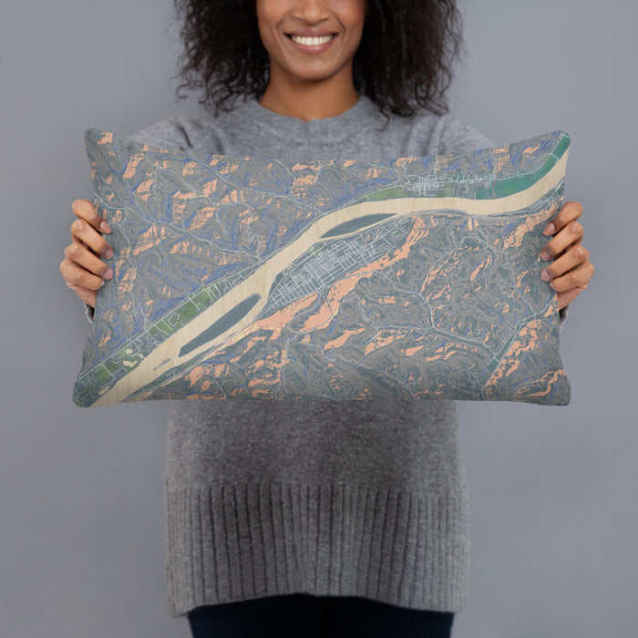 Person holding 20x12 Custom Paden City West Virginia Map Throw Pillow in Afternoon