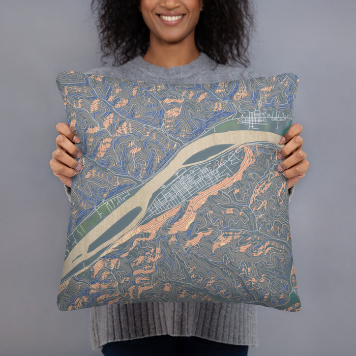 Person holding 18x18 Custom Paden City West Virginia Map Throw Pillow in Afternoon