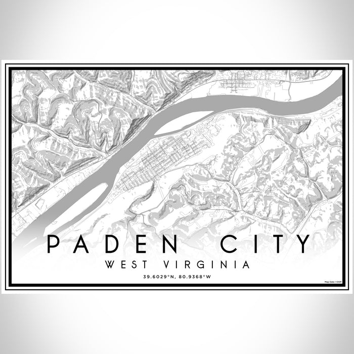 Paden City West Virginia Map Print Landscape Orientation in Classic Style With Shaded Background