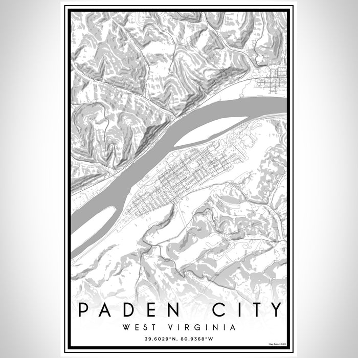 Paden City West Virginia Map Print Portrait Orientation in Classic Style With Shaded Background