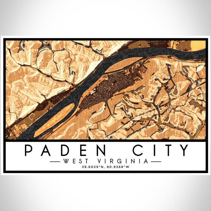 Paden City West Virginia Map Print Landscape Orientation in Ember Style With Shaded Background
