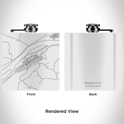 Rendered View of Paden City West Virginia Map Engraving on 6oz Stainless Steel Flask in White