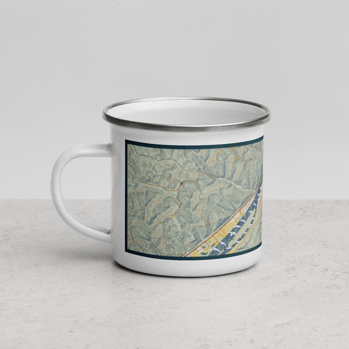 Left View Custom Paden City West Virginia Map Enamel Mug in Woodblock