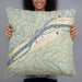 Person holding 22x22 Custom Paden City West Virginia Map Throw Pillow in Woodblock
