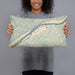 Person holding 20x12 Custom Paden City West Virginia Map Throw Pillow in Woodblock