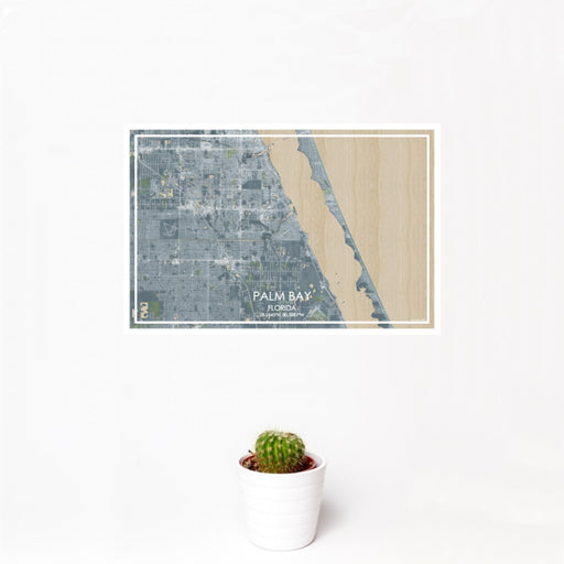12x18 Palm Bay Florida Map Print Landscape Orientation in Afternoon Style With Small Cactus Plant in White Planter