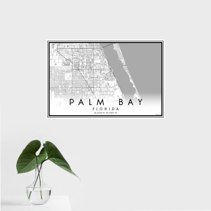 16x24 Palm Bay Florida Map Print Landscape Orientation in Classic Style With Tropical Plant Leaves in Water