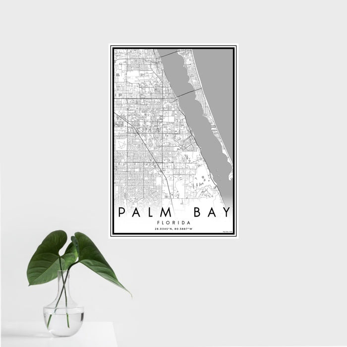 16x24 Palm Bay Florida Map Print Portrait Orientation in Classic Style With Tropical Plant Leaves in Water