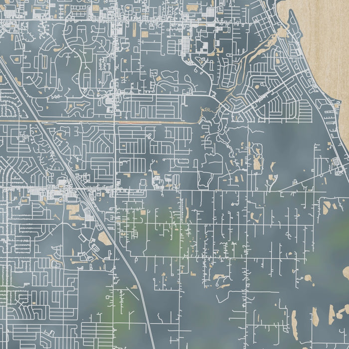 Palm Bay Florida Map Print in Afternoon Style Zoomed In Close Up Showing Details
