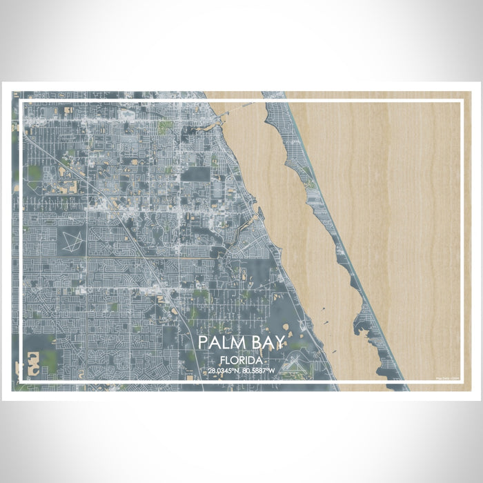Palm Bay Florida Map Print Landscape Orientation in Afternoon Style With Shaded Background