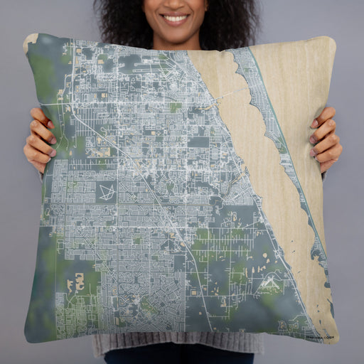 Person holding 22x22 Custom Palm Bay Florida Map Throw Pillow in Afternoon
