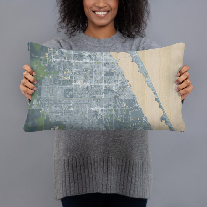 Person holding 20x12 Custom Palm Bay Florida Map Throw Pillow in Afternoon