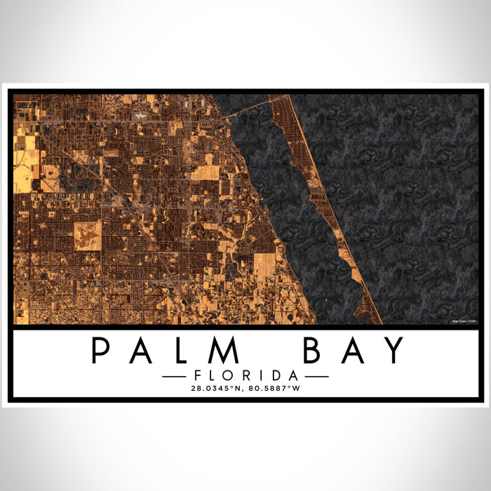 Palm Bay Florida Map Print Landscape Orientation in Ember Style With Shaded Background