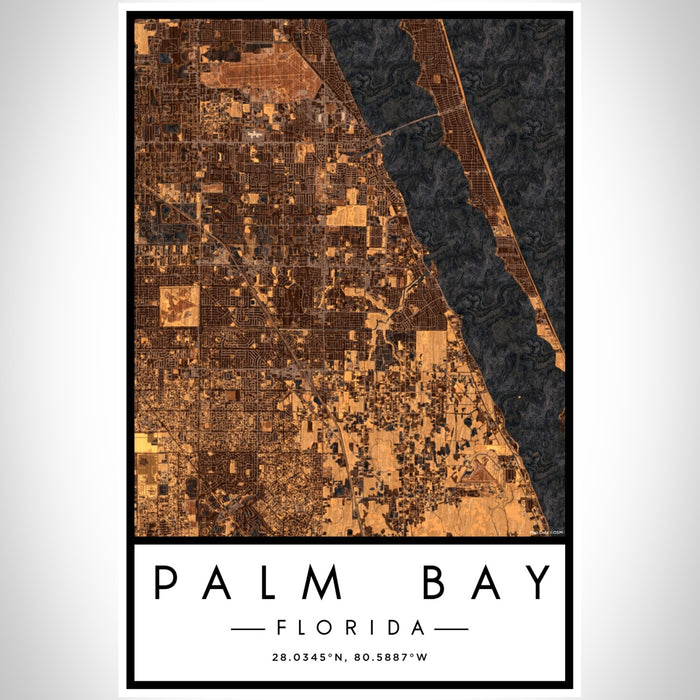 Palm Bay Florida Map Print Portrait Orientation in Ember Style With Shaded Background
