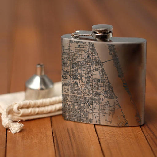Palm Bay Florida Custom Engraved City Map Inscription Coordinates on 6oz Stainless Steel Flask