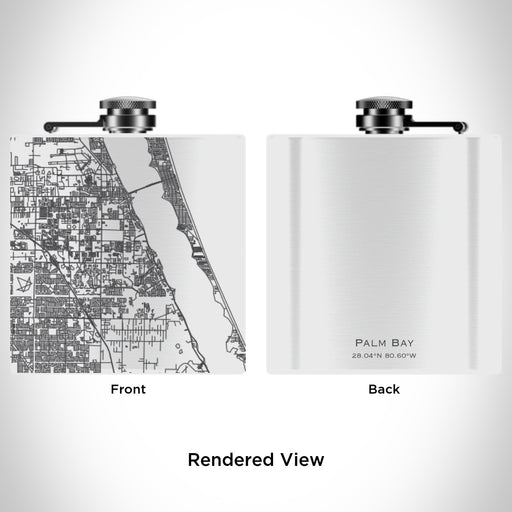 Rendered View of Palm Bay Florida Map Engraving on 6oz Stainless Steel Flask in White
