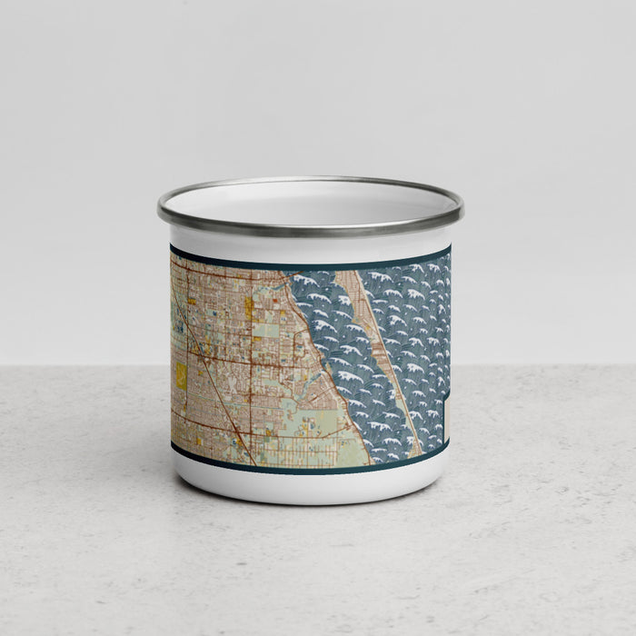 Front View Custom Palm Bay Florida Map Enamel Mug in Woodblock