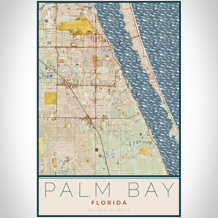 Palm Bay Florida Map Print Portrait Orientation in Woodblock Style With Shaded Background