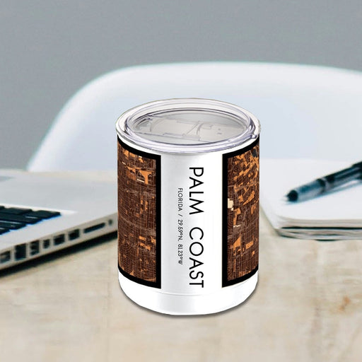 Palm Coast Florida Custom City Map Inscription Coordinates on 10oz Stainless Steel Insulated Cup in Ember with Sliding Lid