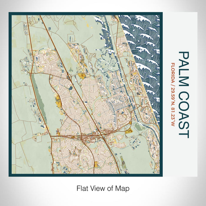 Rendered View of Palm Coast Florida Map on 17oz Stainless Steel Insulated Tumbler in Woodblock Map Style