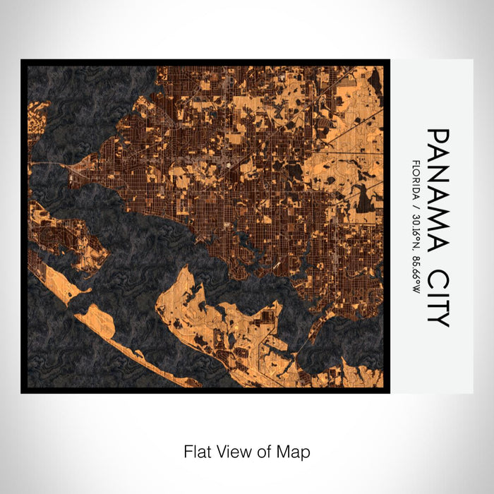 Rendered View of Panama City Florida Map on 20oz Stainless Steel Insulated Bottle with Bamboo Top with printed ember style map