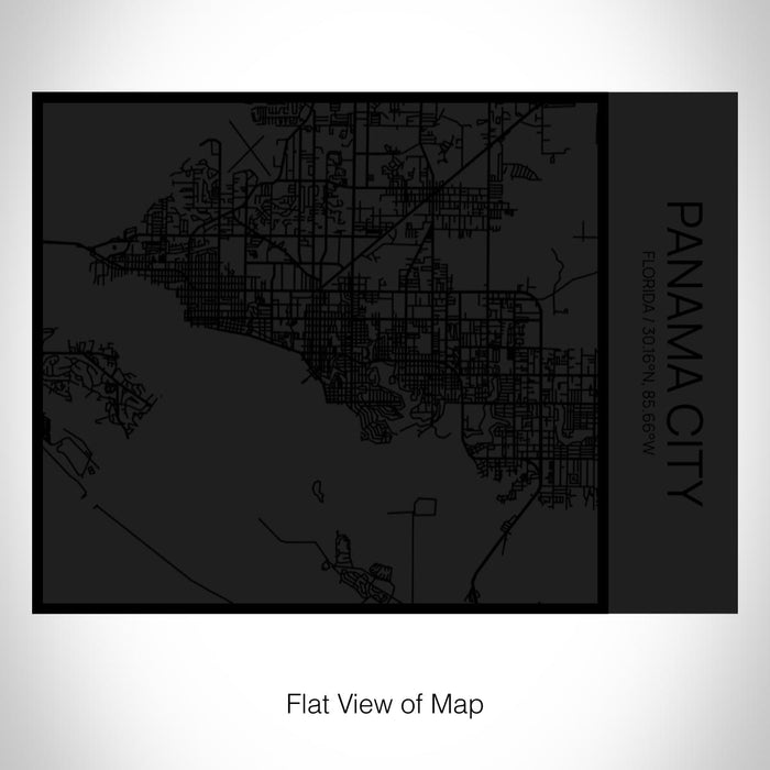 Rendered View of Panama City Florida Map on 20oz Stainless Steel Insulated Bottle with Bamboo Top in Matte Black with printed Tactile Lines Map in Black