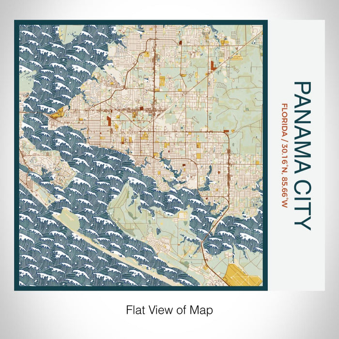 Rendered View of Panama City Florida Map on 17oz Stainless Steel Insulated Tumbler in Woodblock Map Style