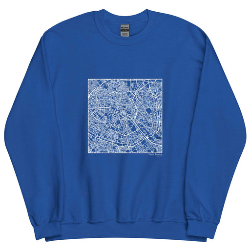 Paris France  Map Unisex Crewneck Sweater with City inscription in Royal Blue