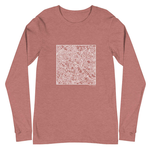 Paris France  Map Unisex Long-Sleeve T-shirt with City inscription in Heather Mauve