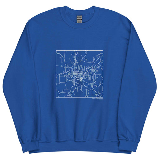 Paris Tennessee  Map Unisex Crewneck Sweater with City inscription in Royal Blue