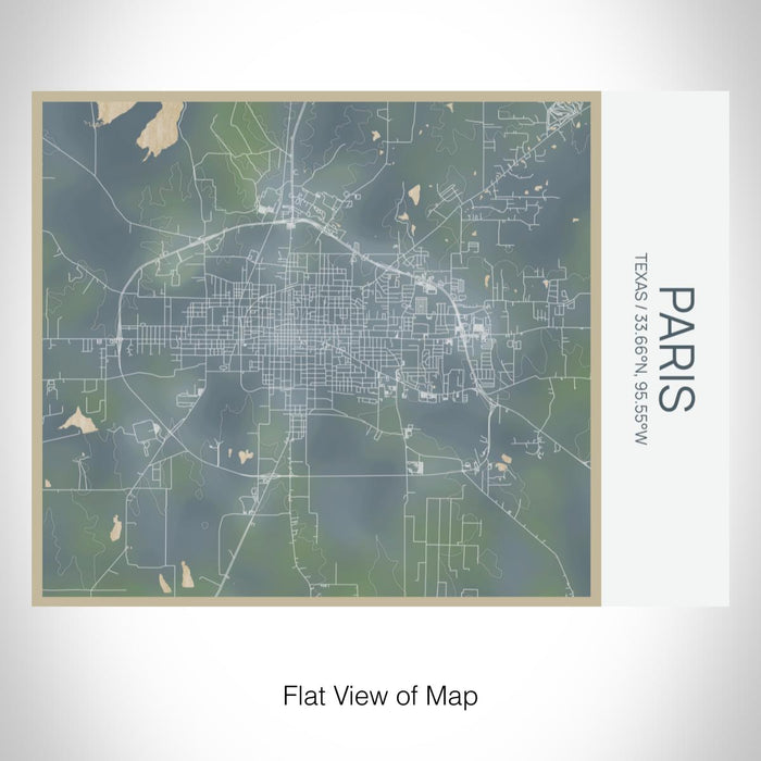 Rendered View of Paris Texas Map on 20oz Stainless Steel Insulated Bottle with Bamboo Top with printed afternoon style map