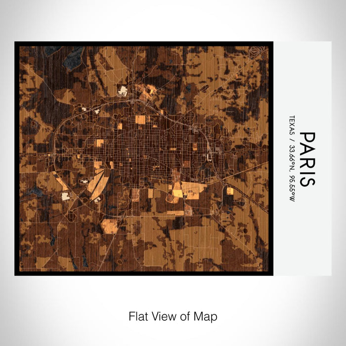 Rendered View of Paris Texas Map on 20oz Stainless Steel Insulated Bottle with Bamboo Top with printed ember style map