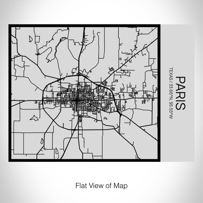 Rendered View of Paris Texas Map on 20oz Stainless Steel Insulated Bottle with Bamboo Top with printed Tactile Lines Map in Black