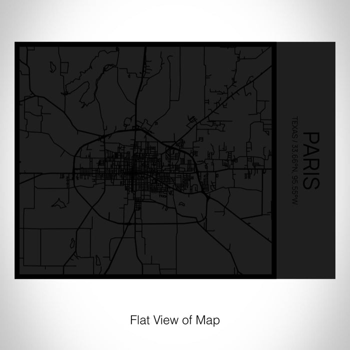 Rendered View of Paris Texas Map on 20oz Stainless Steel Insulated Bottle with Bamboo Top in Matte Black with printed Tactile Lines Map in Black