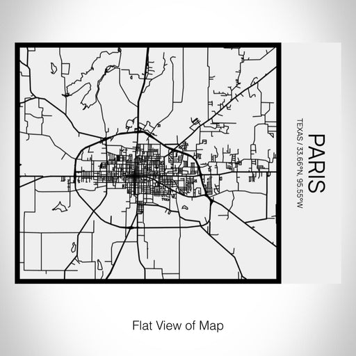 Rendered View of Paris Texas Map on 20oz Stainless Steel Insulated Bottle with Bamboo Top in Matte White with printed Tactile Lines Map in Black
