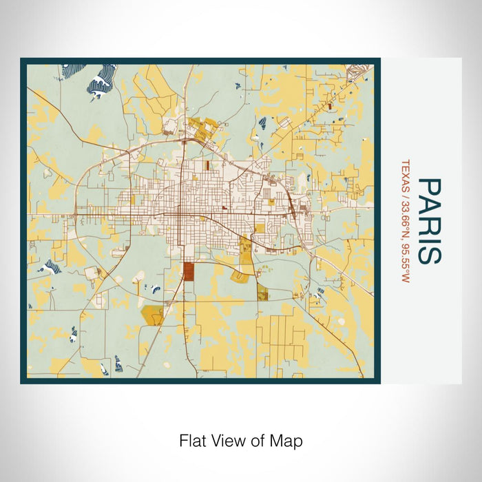 Rendered View of Paris Texas Map on 20oz Stainless Steel Insulated Bottle with Bamboo Top with printed woodblock style map